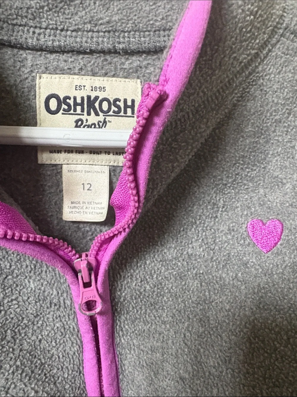 OshKosh B'gosh Gray Fleece Jacket with Purple trim size 12